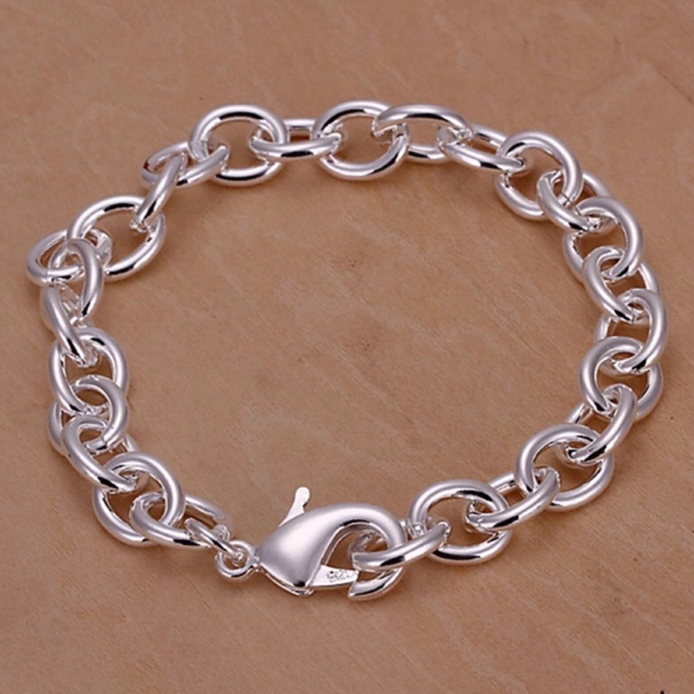 925 Silver Polished Oval Link Bracelet